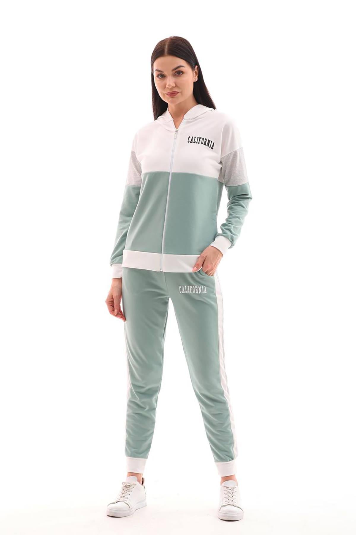 Beyaz mint colour block iki iplik Eşofman Seti- BGT26