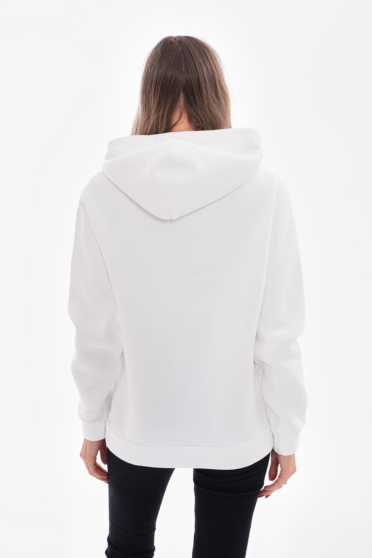 Beyaz üç i̇plik şardonlu brooklyn baskılı sweatshirt - Charamela