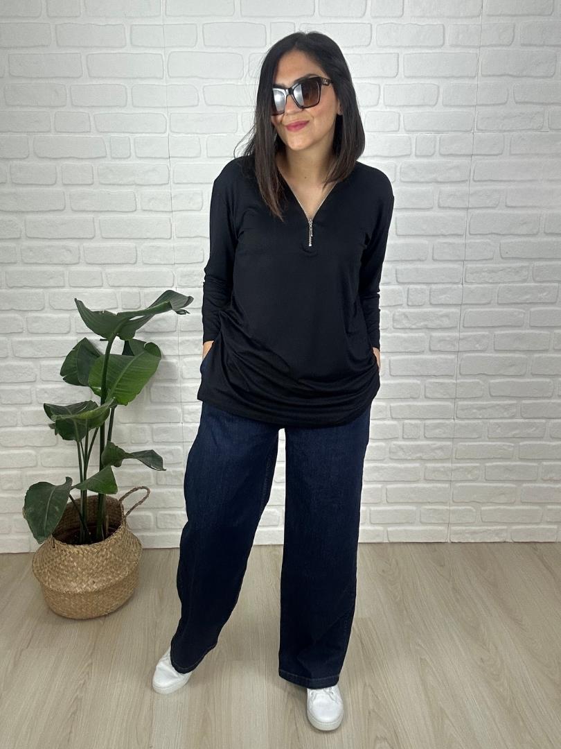 Büyük Beden Beli Lastikli  Bol Paça Yüksek Belli Yumuşak Doku Jeans Kot Pantolon-BGP82