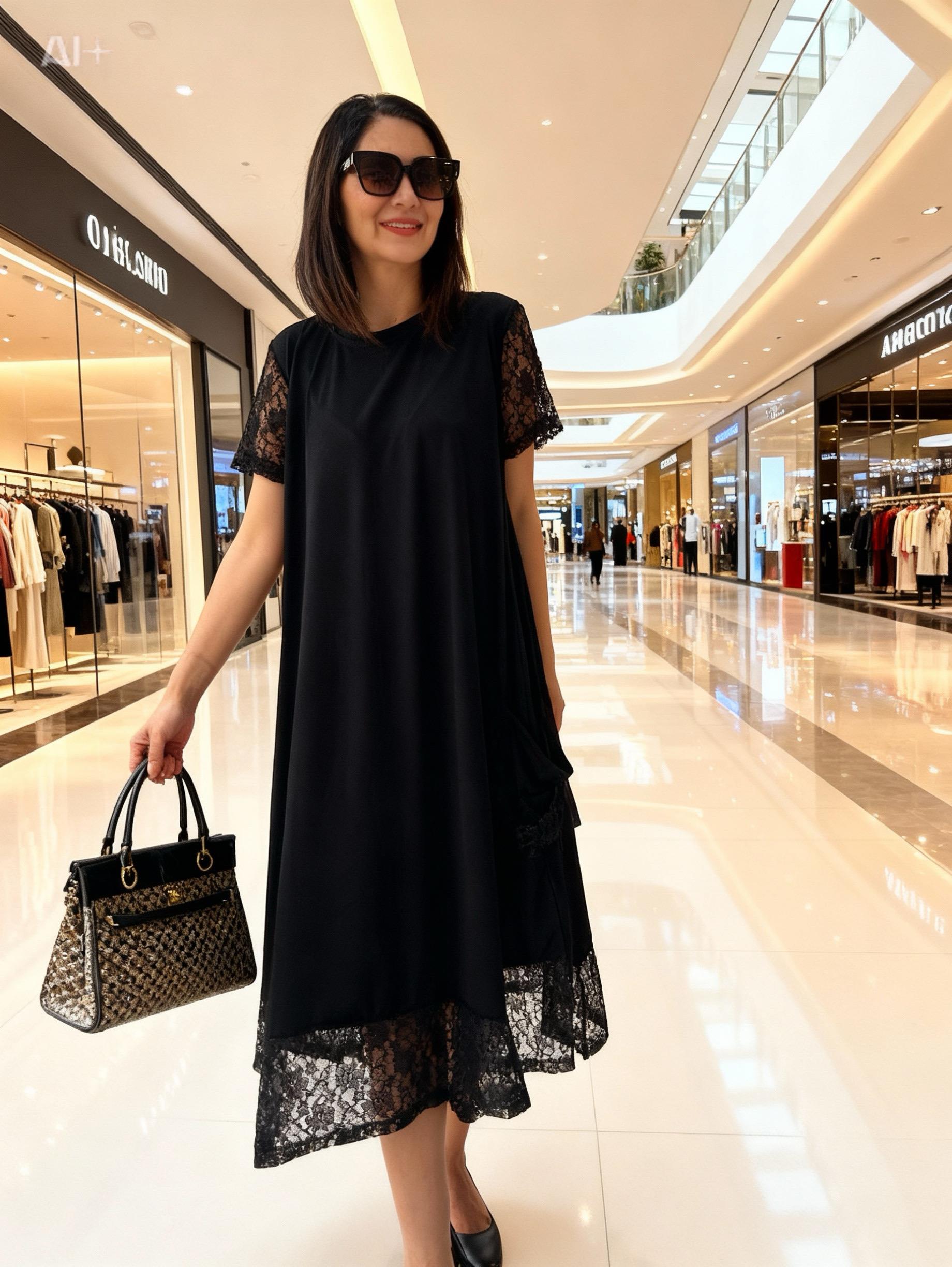 Büyük beden dantel detayli diz altı örme elbise -bge131