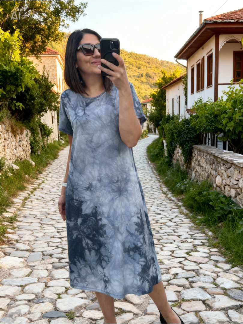 Büyük beden diz altı örme elbise -bge116