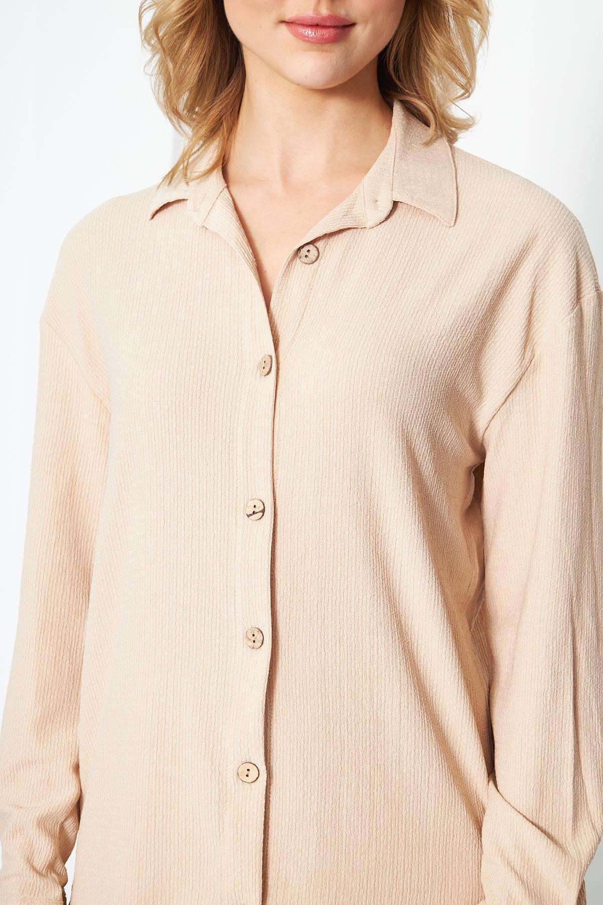 Crinkle örme bej 2li takım set - Charamela