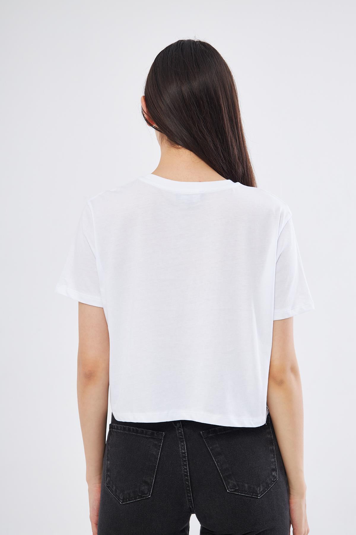 Dear karma baskılı crop t-shirt - Charamela