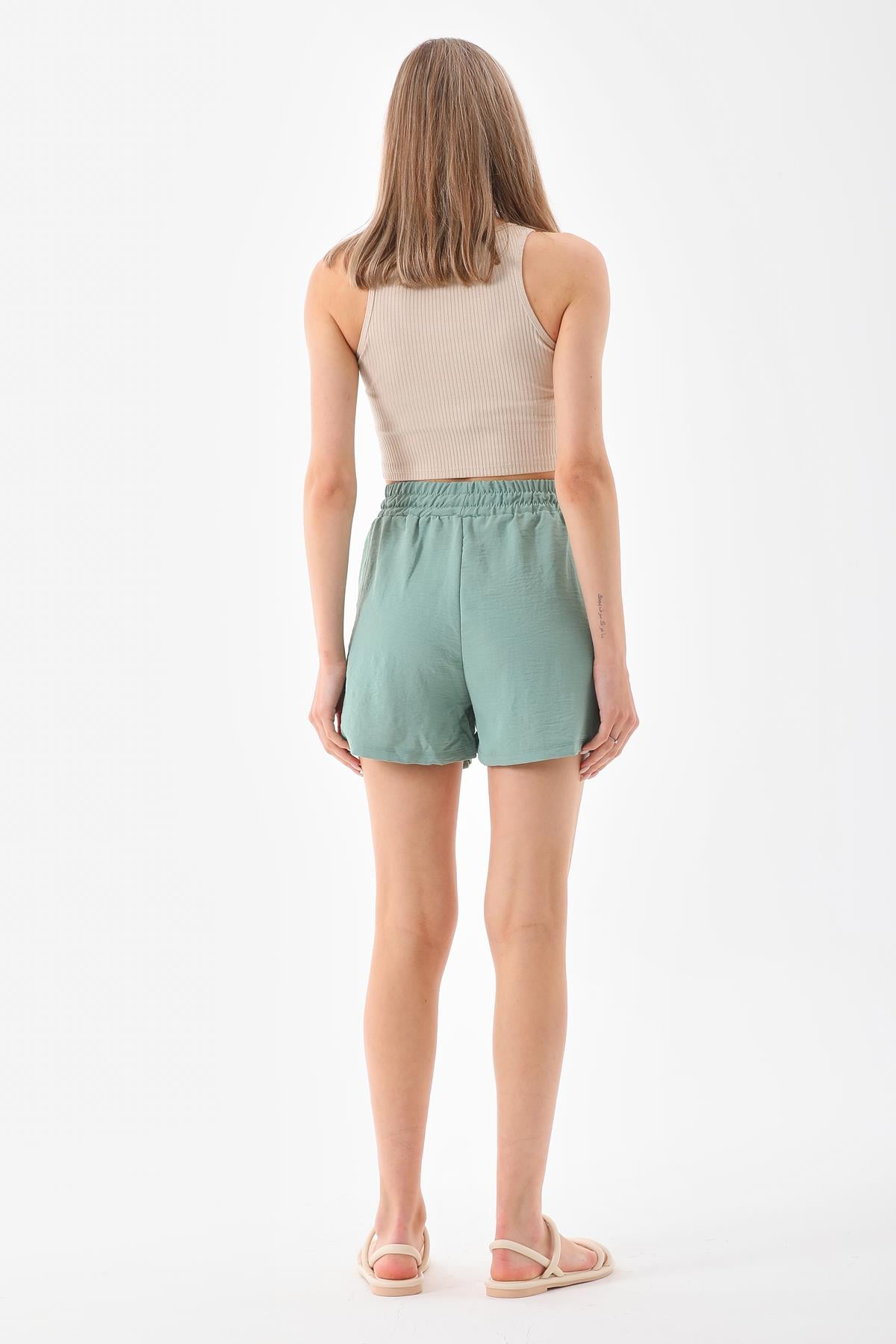 Kadin belden lastikli dokuma şort - Charamela