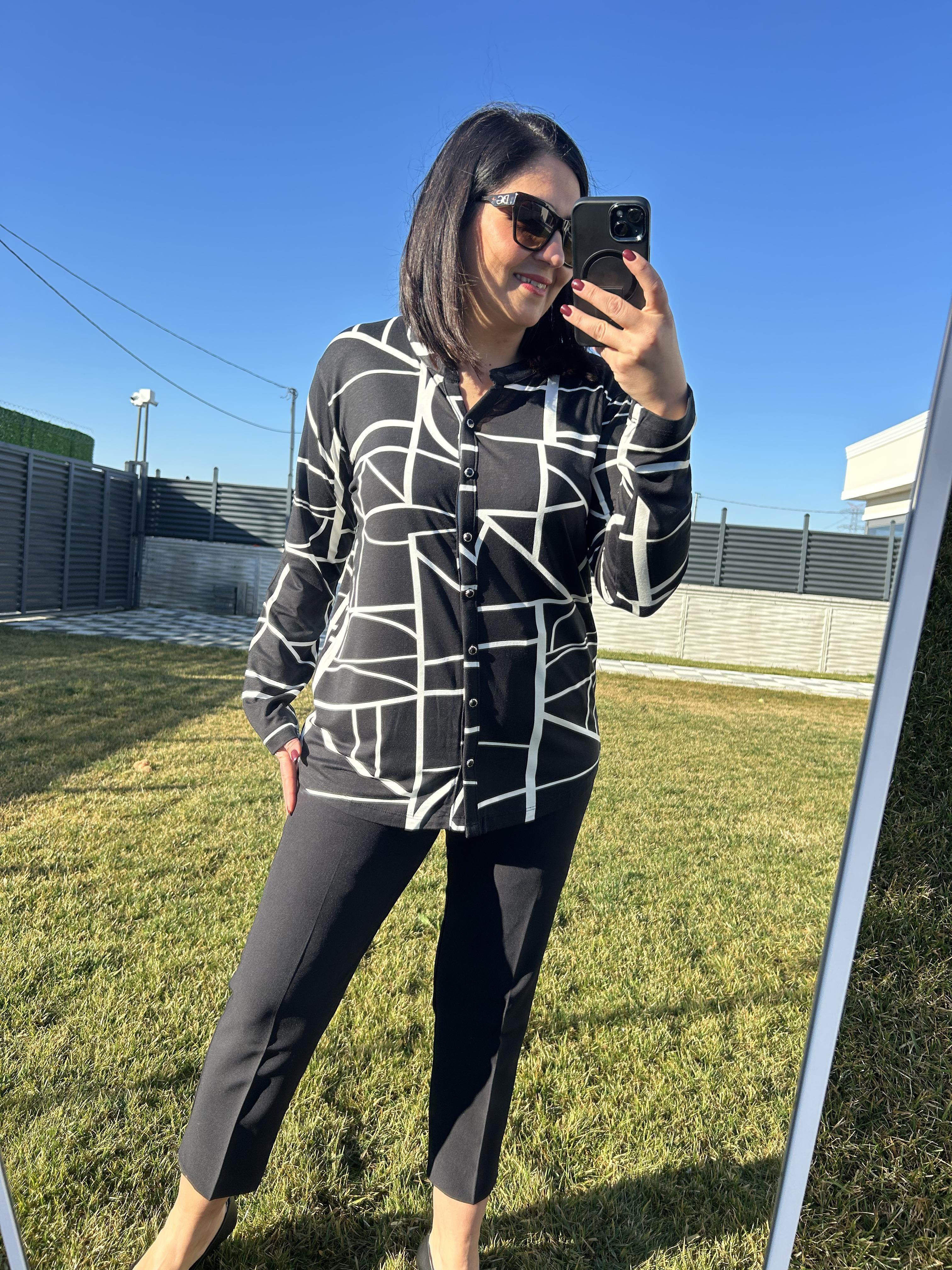 Kadın büyük beden baskılı örme gömlek bluz-bgb84 - Charamela