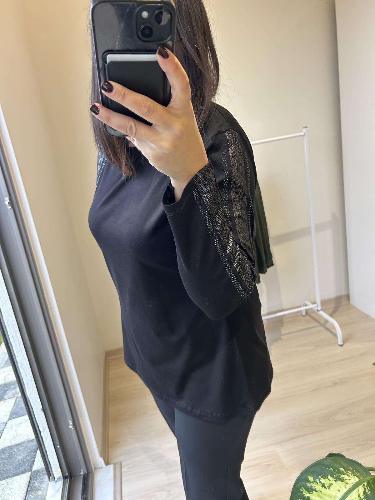 Kadın büyük beden kolları taş detaylı bluz -bgb62 - Charamela