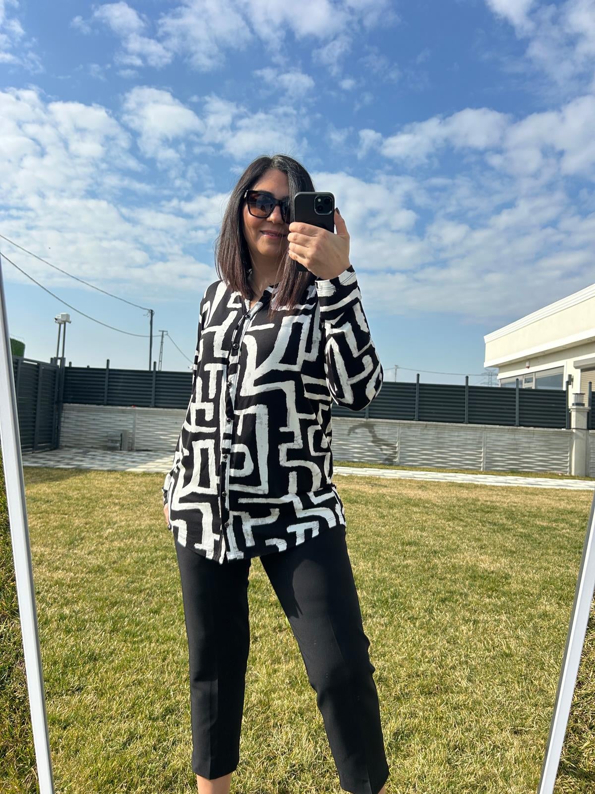 Kadın büyük beden modern baskılı örme gömlek bluz-bgb86 - Charamela