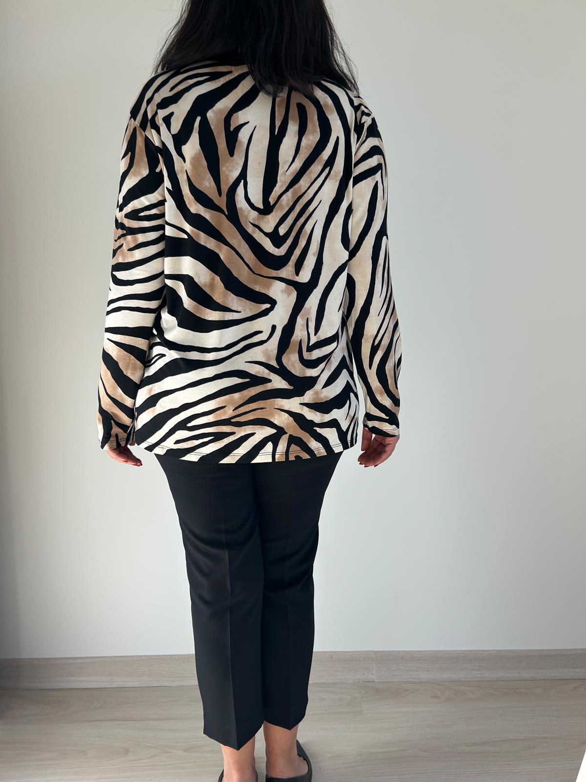 Kadın büyük beden örme leopar baskılı bluz-bgb77 - Charamela