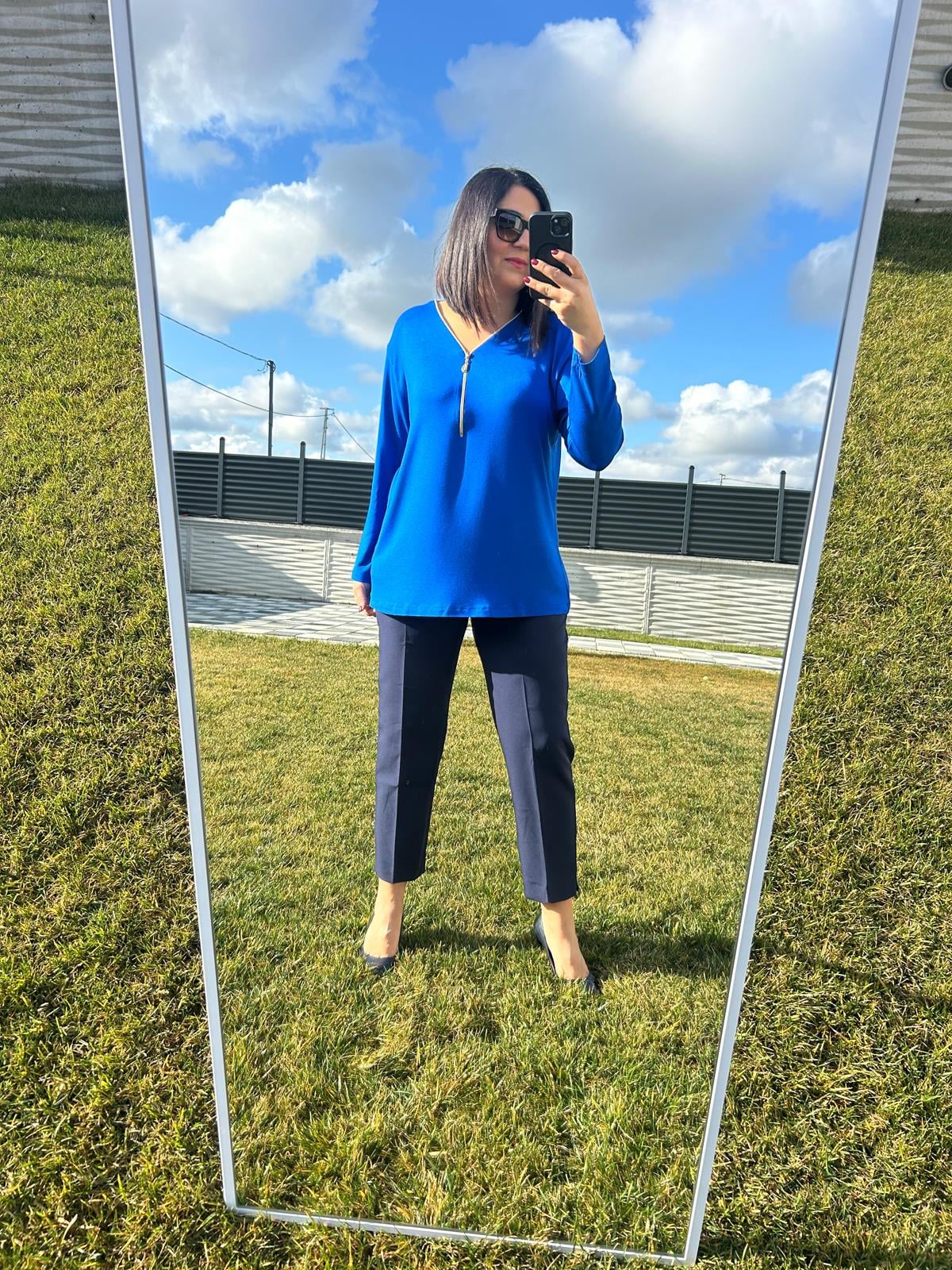 Kadın büyük beden triko görünümlü örme fermuar detaylı bluz-bgb102 - Charamela