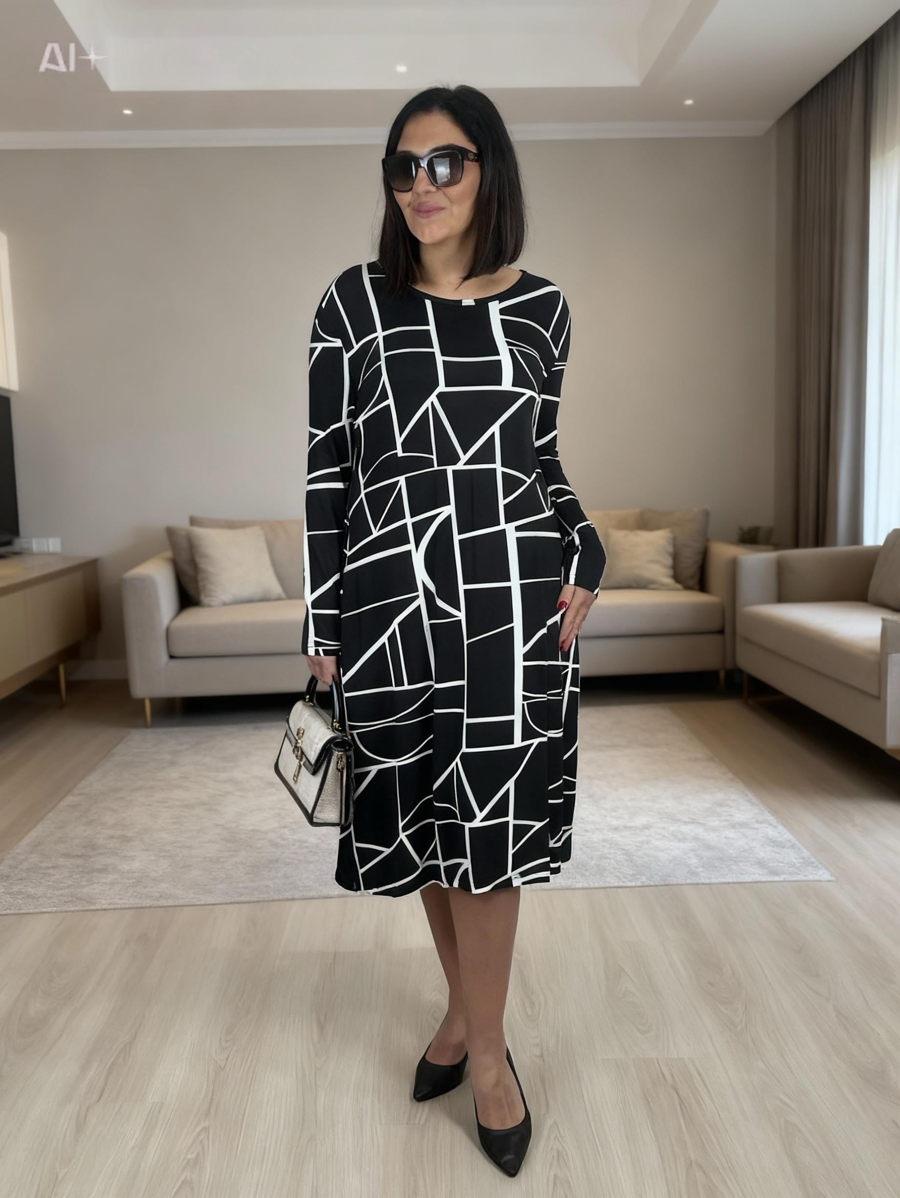 Kadın büyük beden uzun kollu örme elbise-bge64 - Charamela