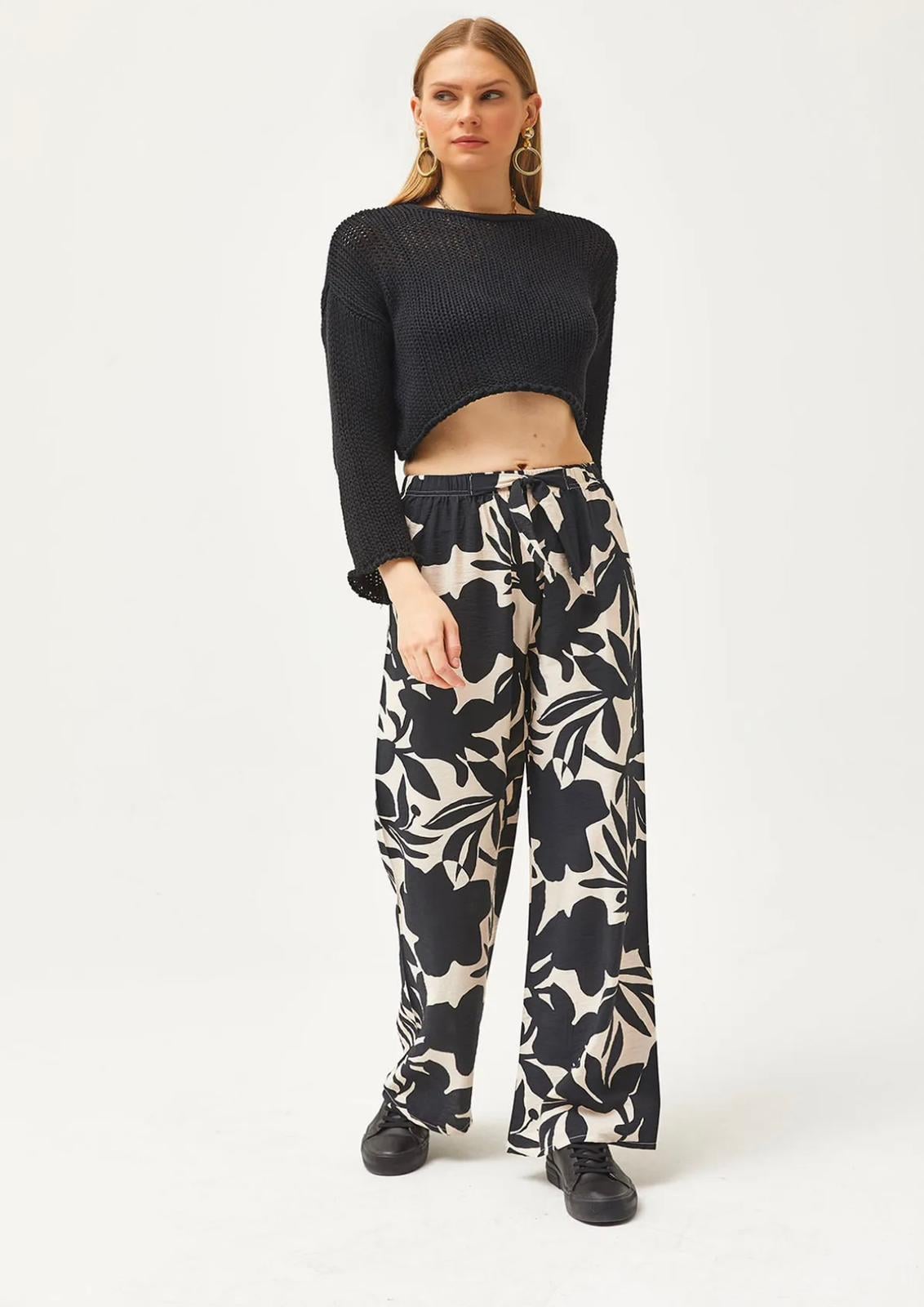 KADIN DESENLİ BELİ LASTİKLİ RAHAT KALIP PALAZZO PANTOLON