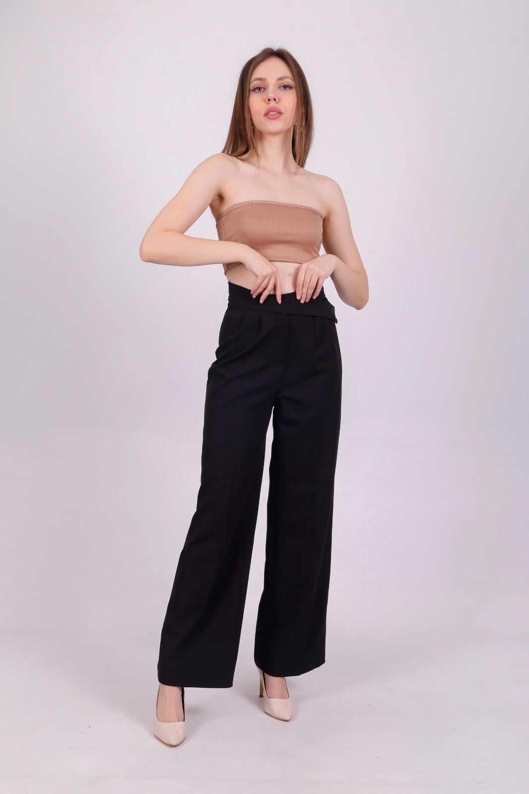 Kadın standart fit bol paça pantolon - Charamela