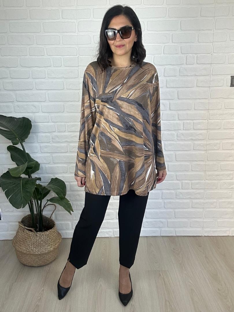 Kadın uzun kollu Desenliı Büyük Beden Viskon Bluz-bgb145 - Charamela