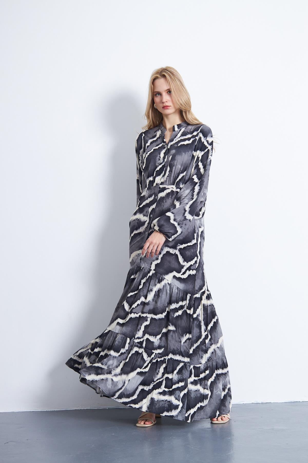 Siyah/gri maxi elbise - Charamela