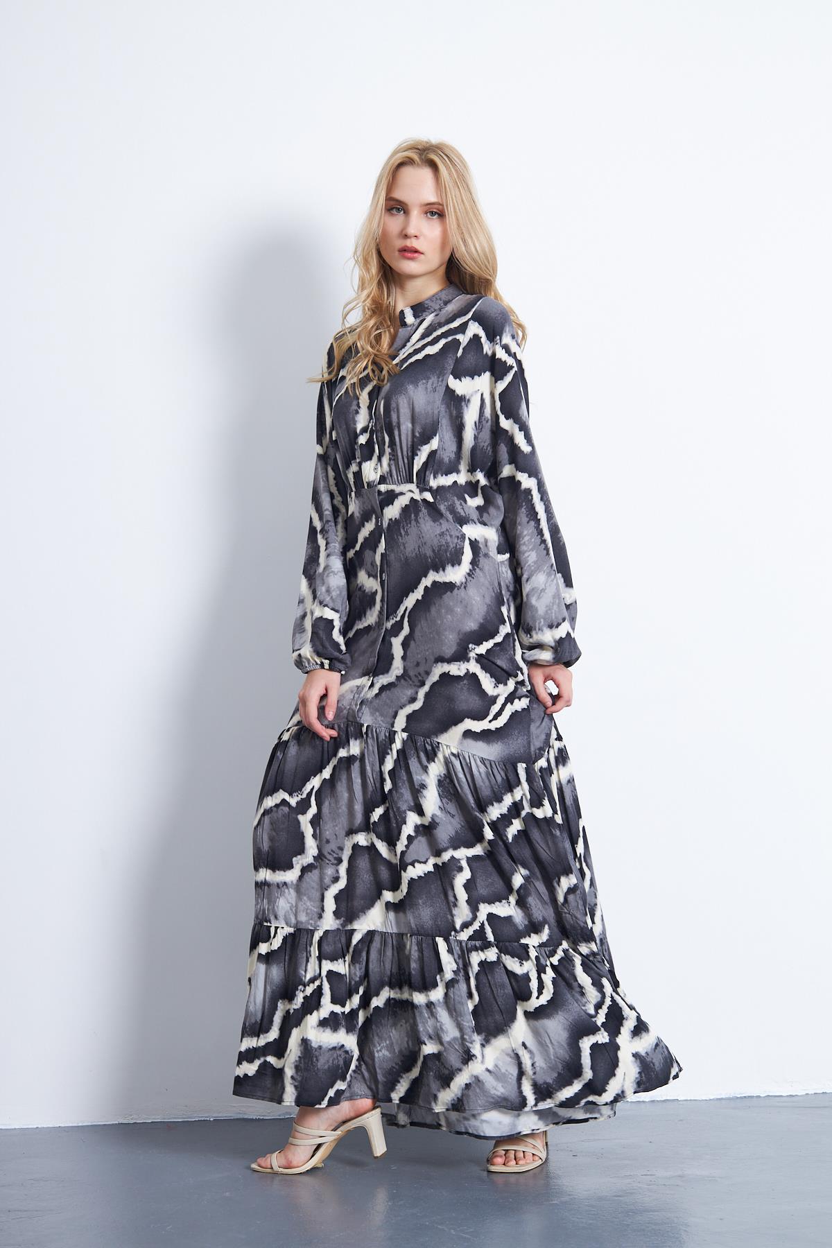 Siyah/gri maxi elbise - Charamela