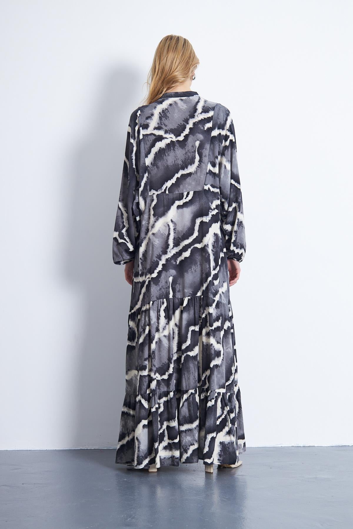 Siyah/gri maxi elbise - Charamela