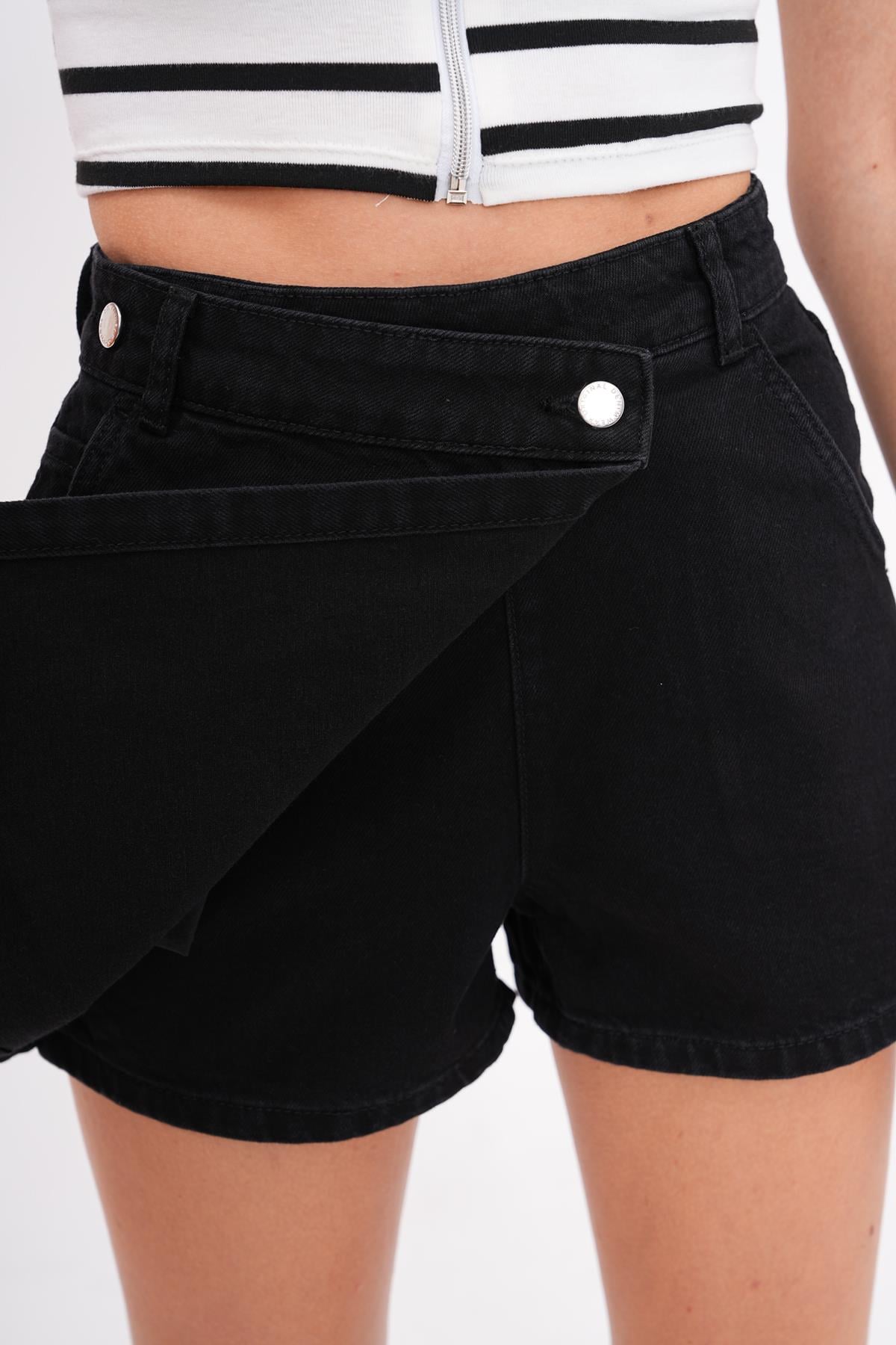 Siyah denim şort etek - Charamela