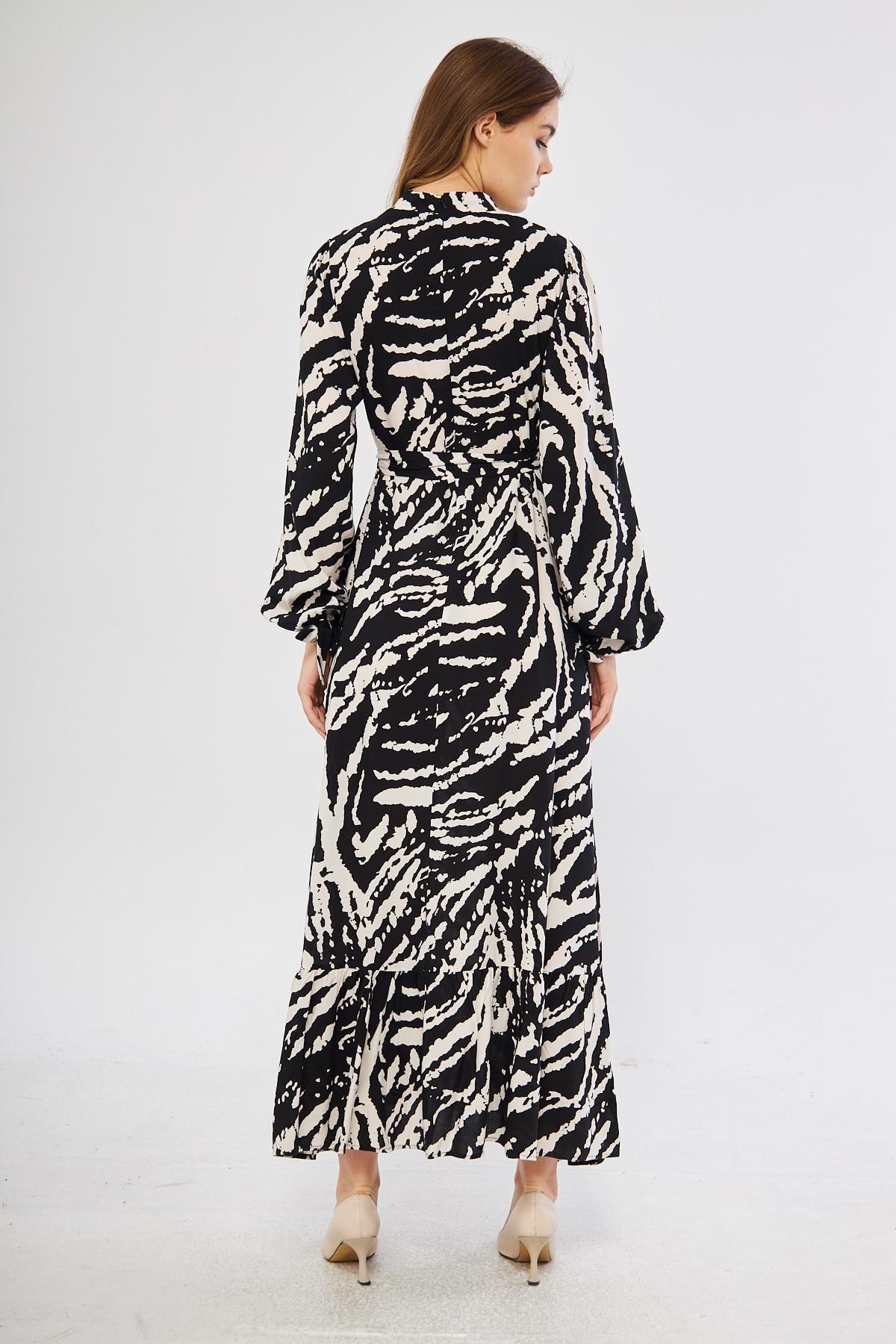 Siyah desenli maxi elbise - Charamela