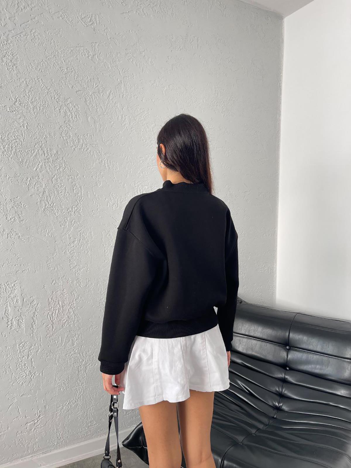 Siyah fermuarlı şardonlu bomber sweatshirt - Charamela