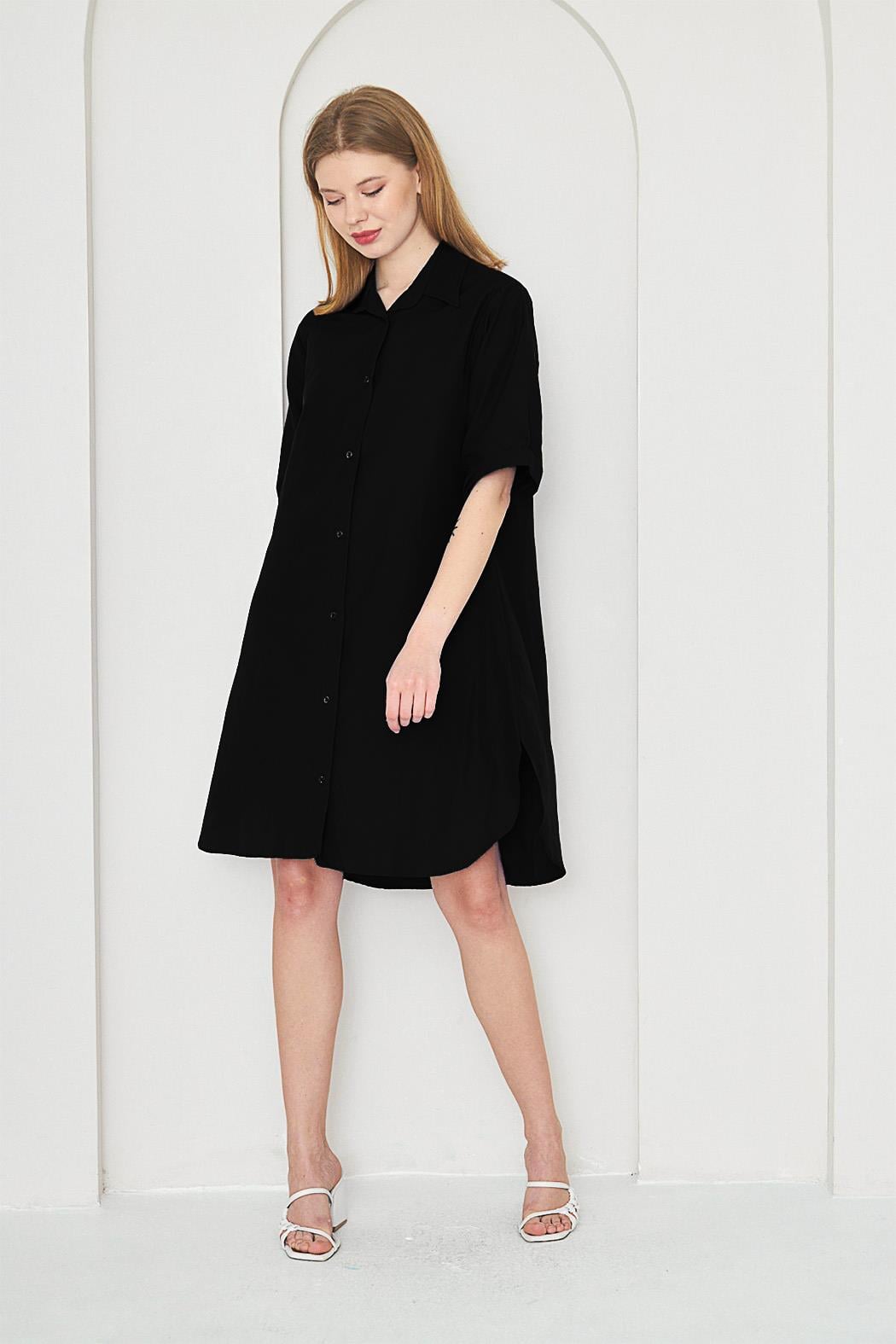 SİYAH GÖMLEK ELBİSE