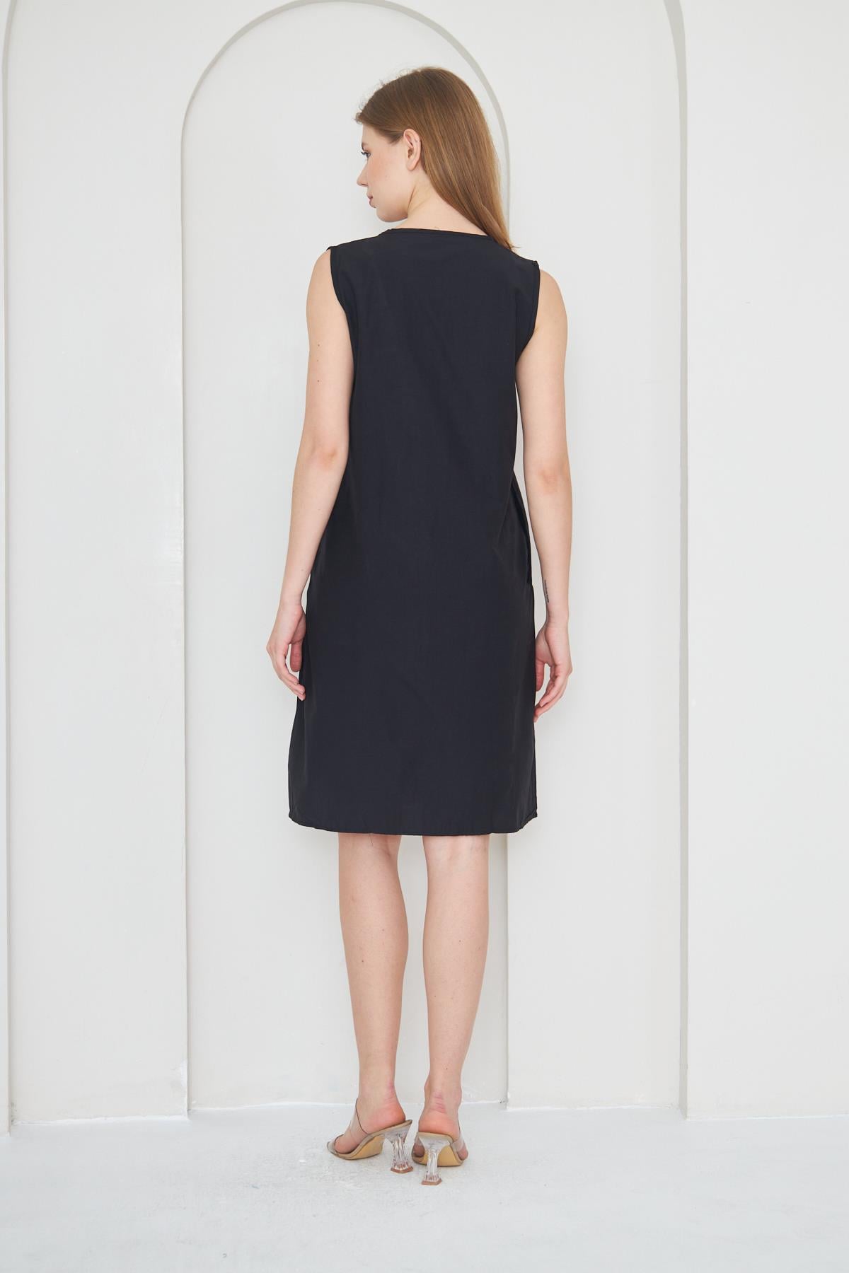 Siyah poplin elbise - Charamela