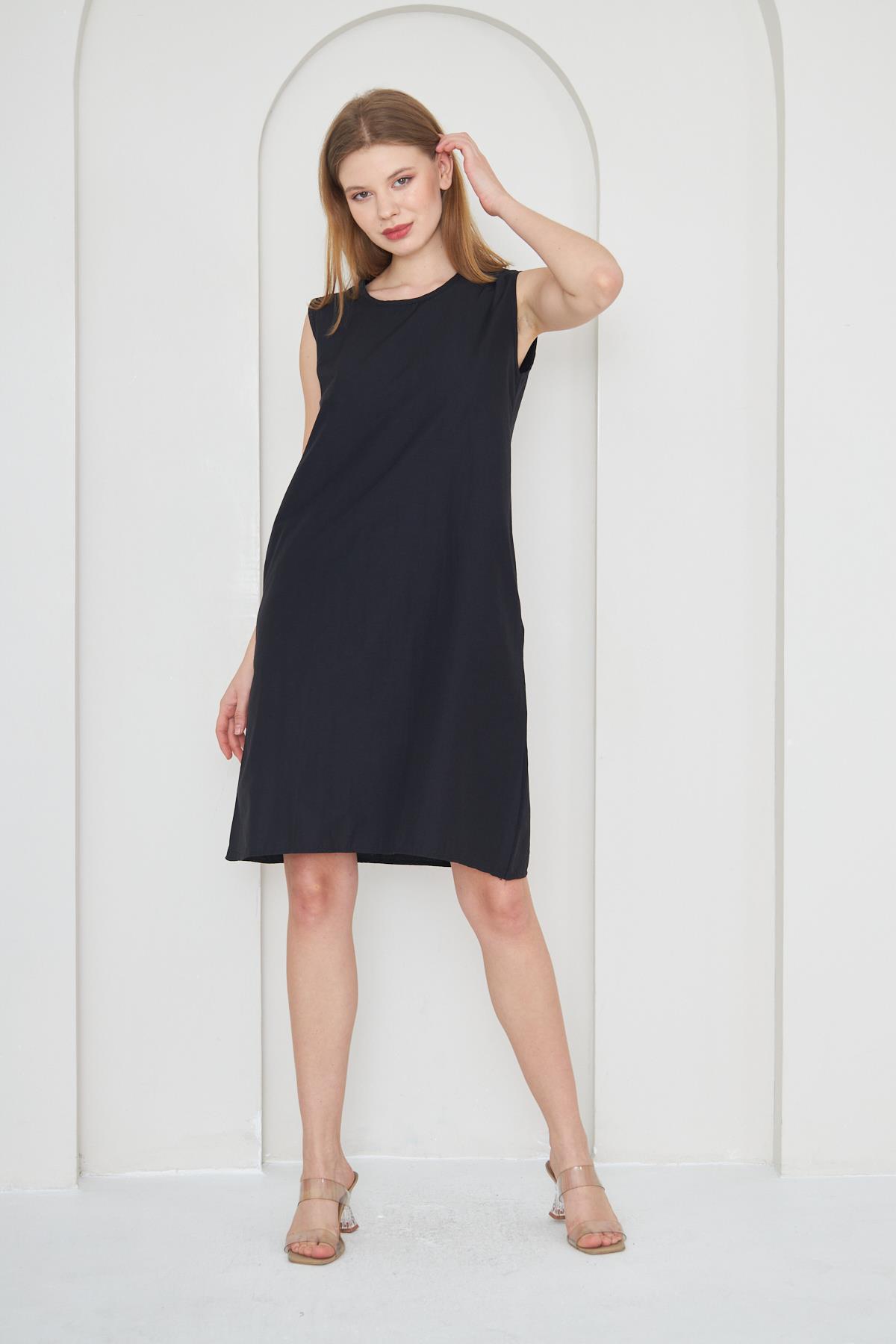 Siyah poplin elbise - Charamela