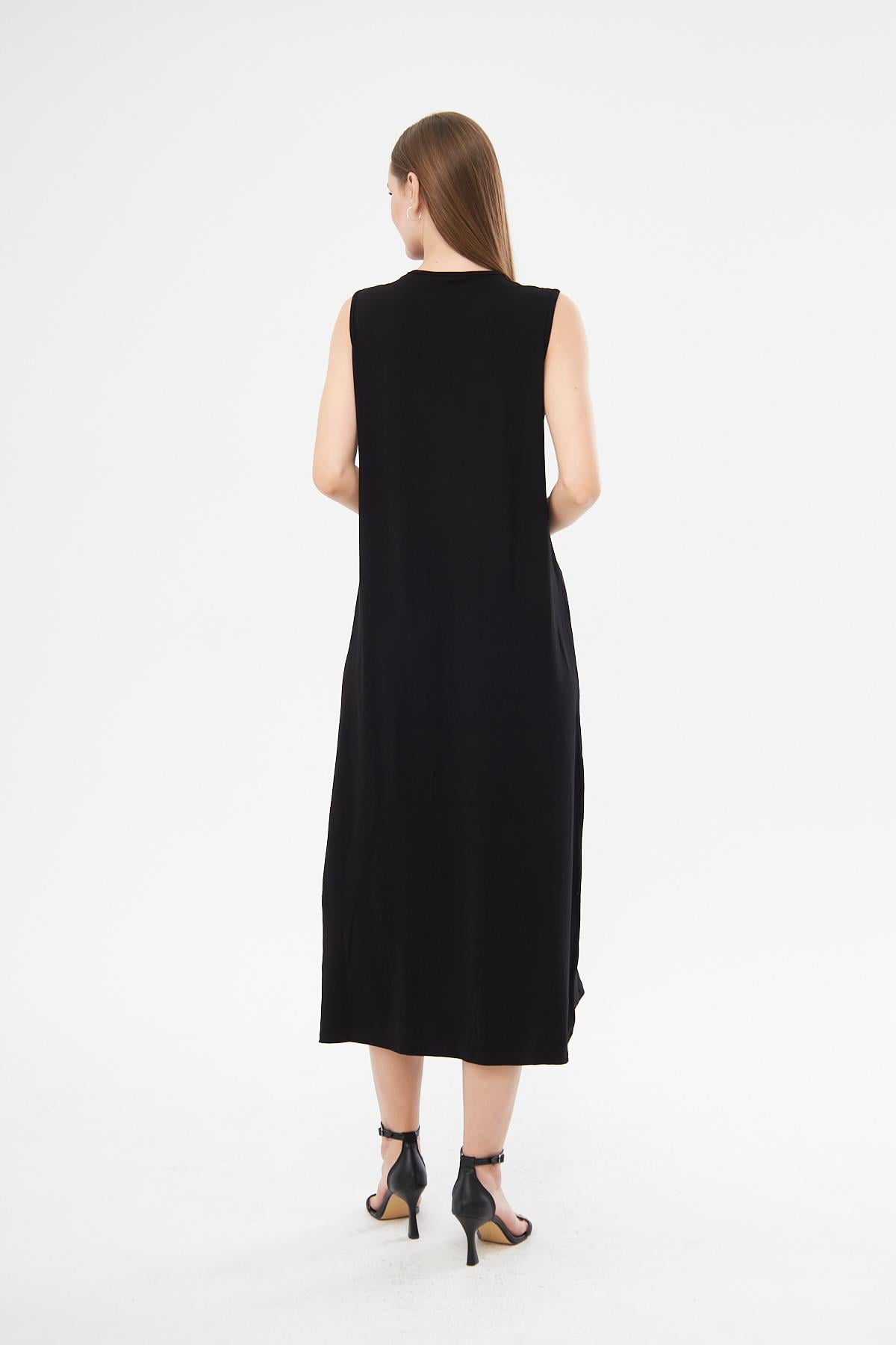 Siyah uzun örme tunik elbise - Charamela