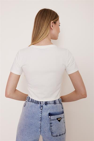 Basic beyaz crop t-shirt - Charamela