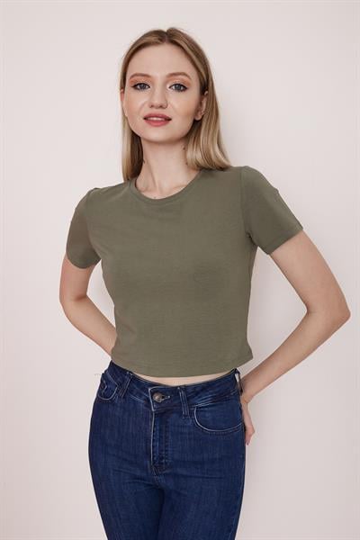 Basic haki crop t-shirt - Charamela