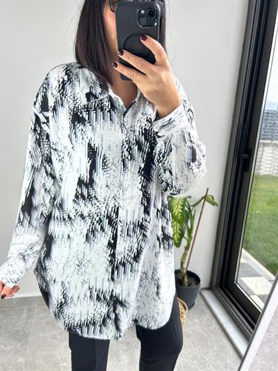 Baskılı uzun kollu viskon kadın gömlek - Charamela