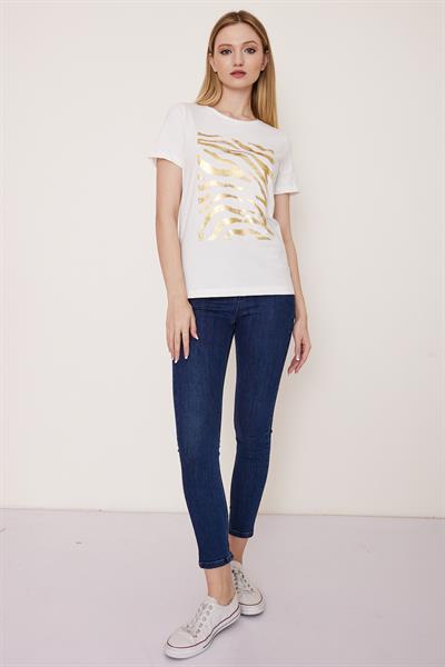 Beyaz baskılı pamuk t-shirt - Charamela