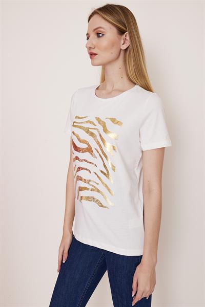 Beyaz baskılı pamuk t-shirt - Charamela