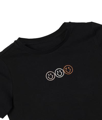 Bisiklet yaka nakışlı kız çocuk t-shirt - Charamela