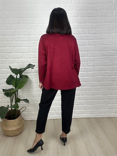 Büük Beden Parlak Baskılı Tas Detaylı Lıkralı Viskon Penye Bluz -bgb146