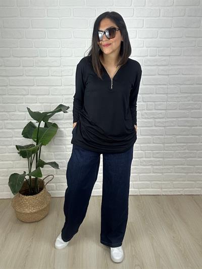 Büyük Beden Beli Lastikli  Bol Paça Yüksek Belli Yumuşak Doku Jeans Kot Pantolon-BGP82