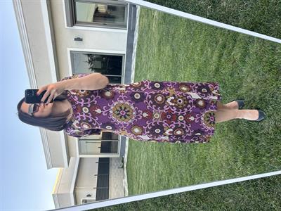 Büyük beden diz altı çiçek desenli örme elbise -bge88 - Charamela