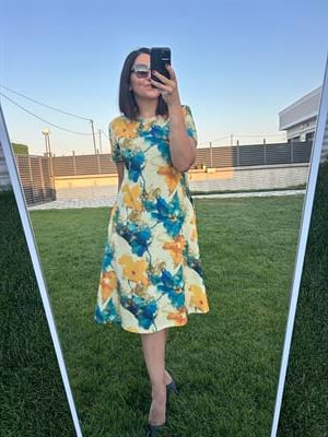 Büyük beden diz altı desenli örme elbise -bge104 - Charamela