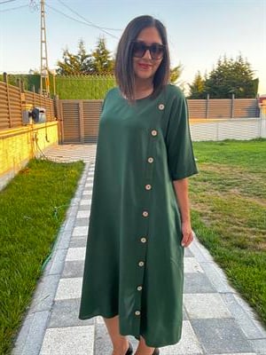 Büyük beden diz altı dokuma  elbise -bge127
