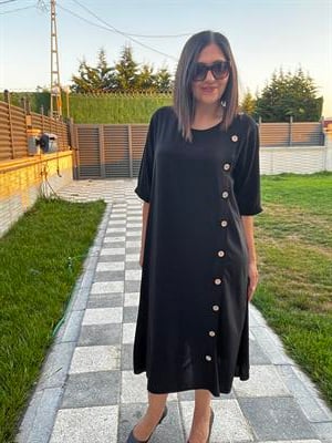 Büyük beden diz altı dokuma  elbise -bge126