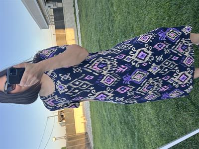 Büyük beden diz altı etnik desen örme elbise -bge80 - Charamela