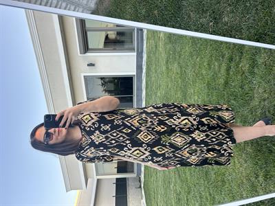 Büyük beden diz altı etnik desen örme elbise -bge81 - Charamela