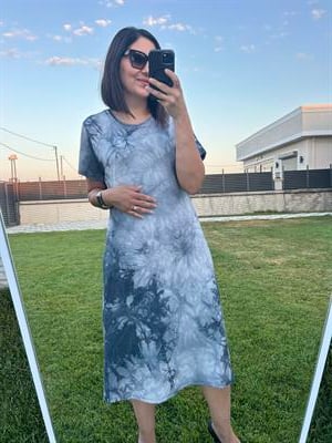 Büyük beden diz altı örme elbise -bge116