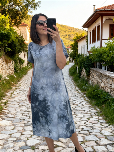 Büyük beden diz altı örme elbise -bge116