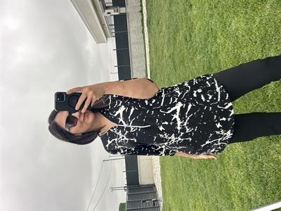 Büyük beden fermuarlı desenli  penye viskon bluz - Charamela