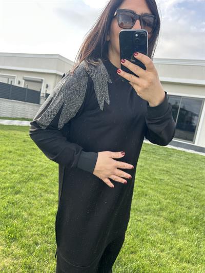 Büyük beden kolları taş detaylı i̇kili takım - Charamela