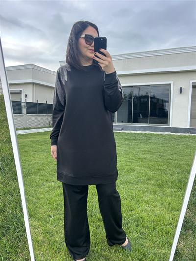 Büyük beden kolları taş detaylı i̇kili takım - Charamela