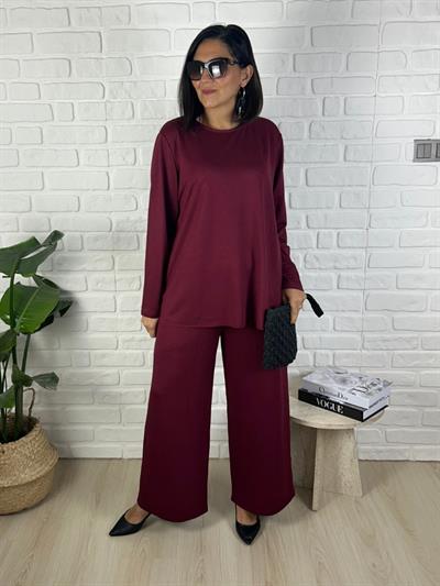 Büyük Beden Lıkralı Esnek Rahat Kalıp Bluz-Pantolon İkili Takım-bgt52
