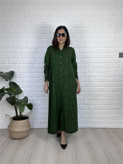 Büyük Beden Önden Düğmeli Katlamalı Kol Dokuma Viskon Elbise -BGE150