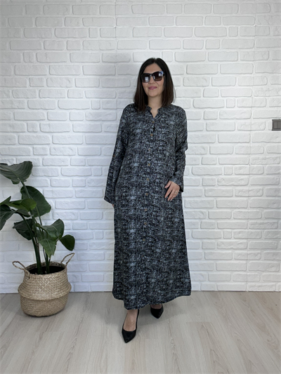 Büyük Beden Önden Düğmeli Katlamalı Kol Dokuma Viskon Elbise -BGE149