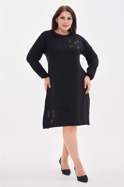Büyük beden örme tunik siyah taşlı bluz - Charamela